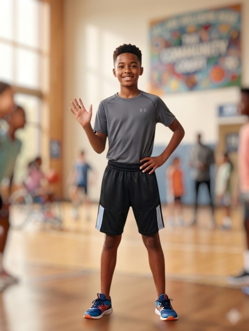 New Balance Boy's Black Athletic Shorts with Light Blue Panels - Picture 10 of 10
